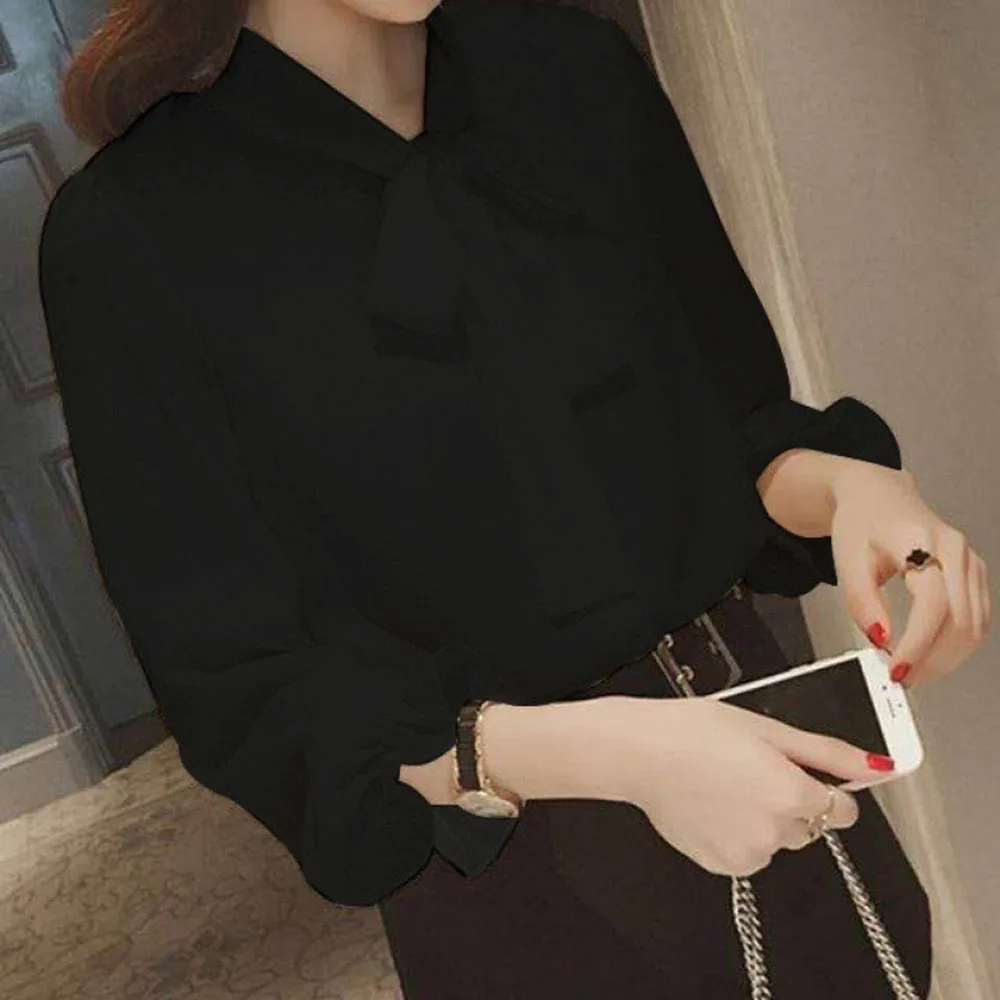 

2021 Fashion Western Blouse Long Shirt Chiffon Loose Bow Tie Shirt Casual Sweet Fashion Long Sleeve Lace-Up Bowknot