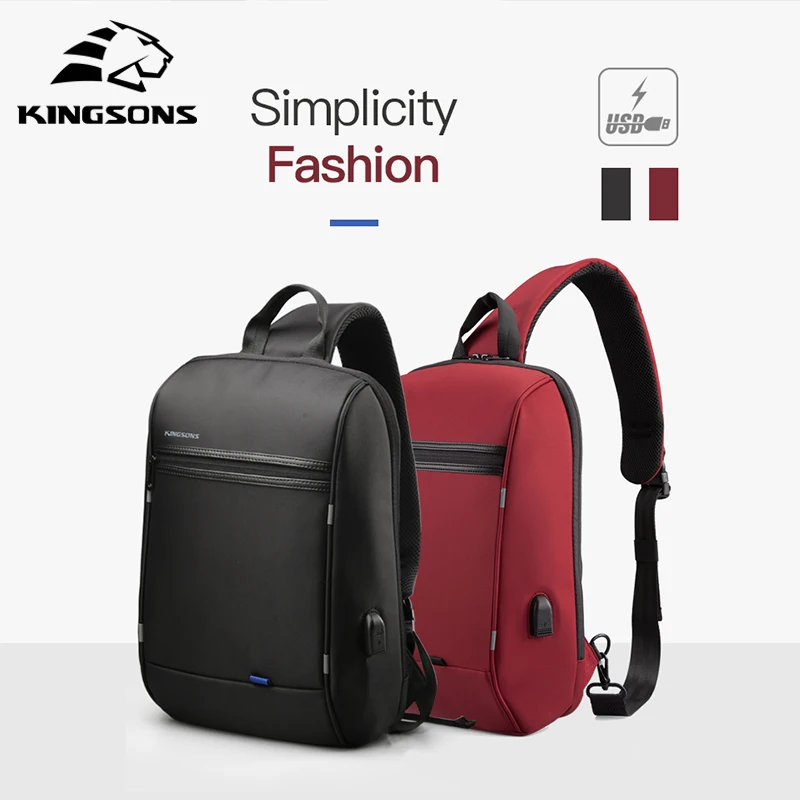 kingsons 13 chest bag black single shoulder bags with usb charging waterproof nylon crossbody bags messenger bags hot selling free global shipping