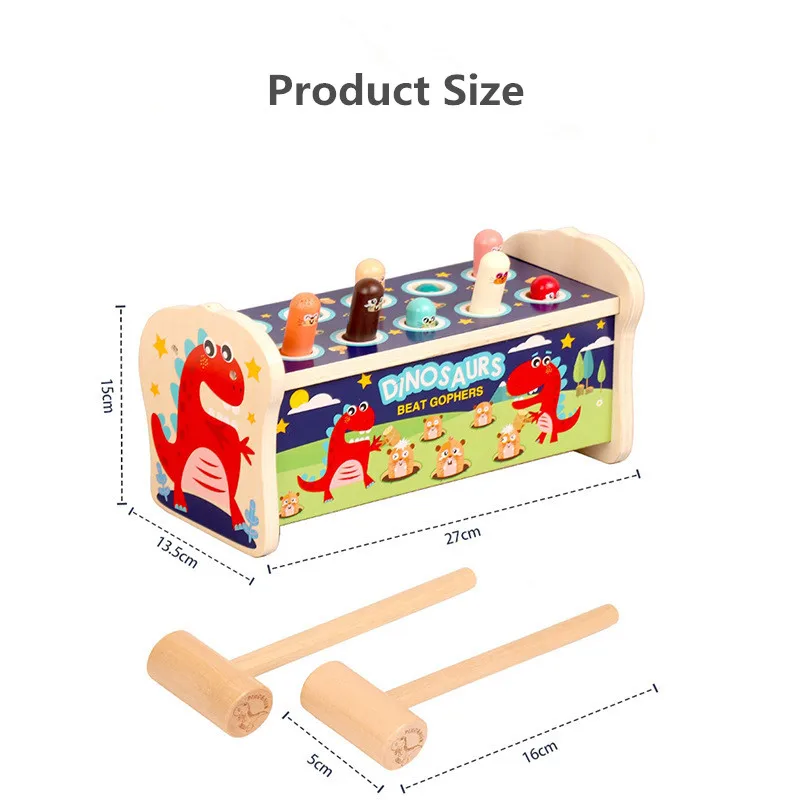 

Wood Toy Whac-A-Mole Hammer Pounding Bench Kids Preschool Toys Early Education Knock Animals Dinosaurs Games Fun Games for Kids