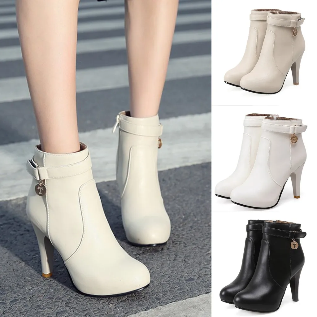 Женские зимние белые кожаные ботинки Сезон осень зима Пикантные женские