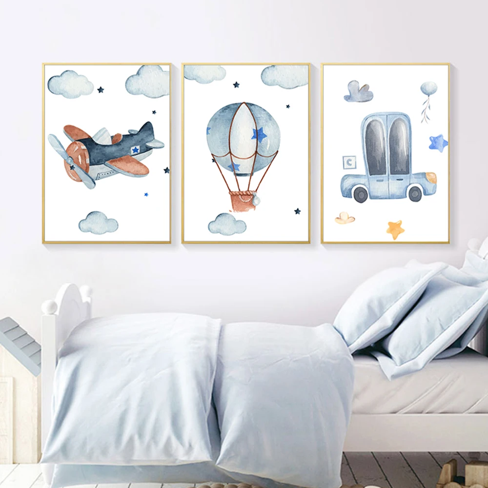 С рисунком самолета на воздушном шаре настенный художественный принт детская