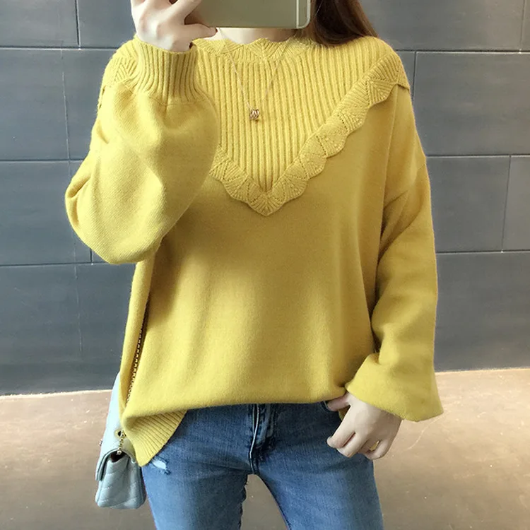 

Autumn and winter new fashion loose pullover sweater, western style, age-reducing ruffled knit White
