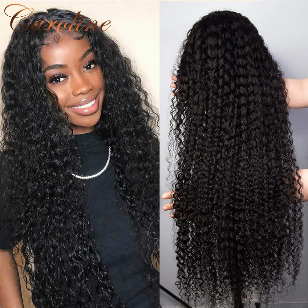 Deep Curly Human Hair Wigs Brazilian Virgin Hair Wigs With Baby Hair For Black Women 180 Density Deep Wave Lace Front Wigs