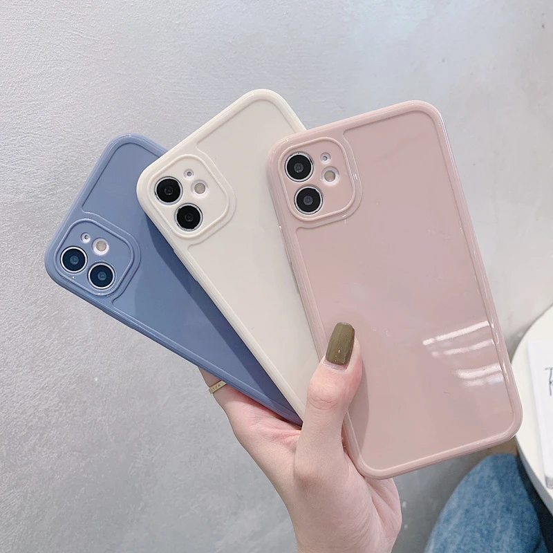 

Luxury Solid Color Silicone Shockproof Phone Case For iPhone 11 12 Mini Pro Max X Xs XR 7 8 Plus SE 2 2020 Lens Protection Cover