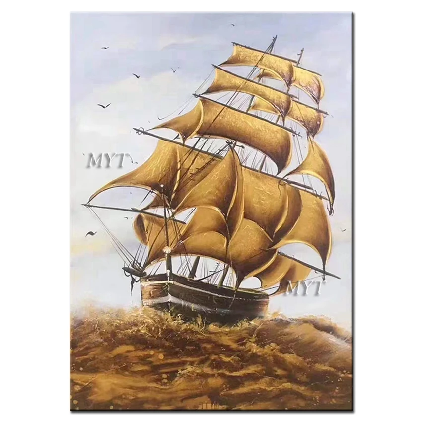 

Abstract New Design Gold Sailing Boat Oil Painting Art Home Decorative Wall Picture Artwork Unframed Art Pieces For Living Room