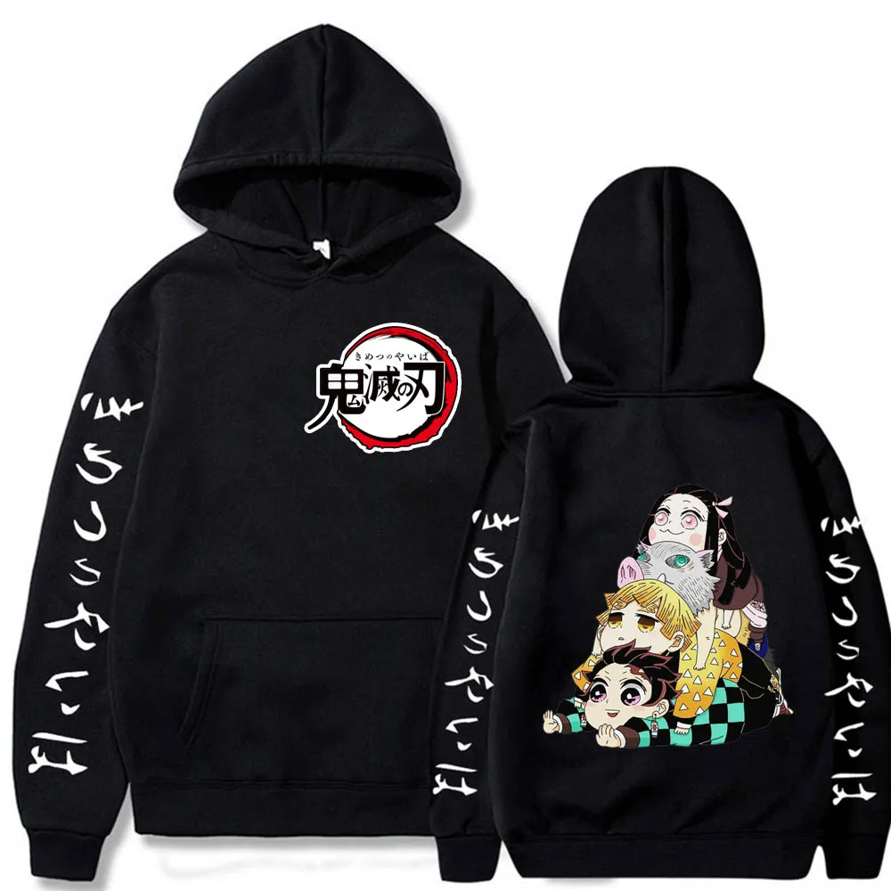 

Kawaii Demon Slayer Hoodies Sweatshirt Kimetsu No Yaiba Anime Manga Black Hoodies Tops Clothes