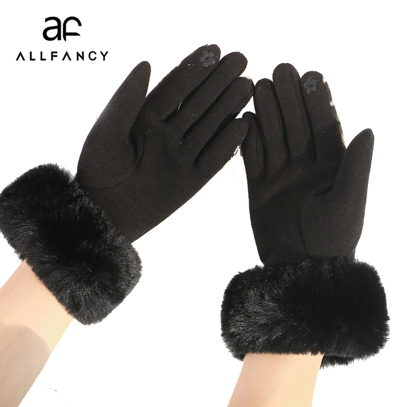 ALLFANCY женские перчатки теплые для верховой езды имитация кроличьего меха плюс