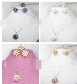 Miss charm Jew.364 Fashion Natural White Rice Freshwater Pearl Cluster Earrings Necklace Ring Set (A0423) | Украшения и