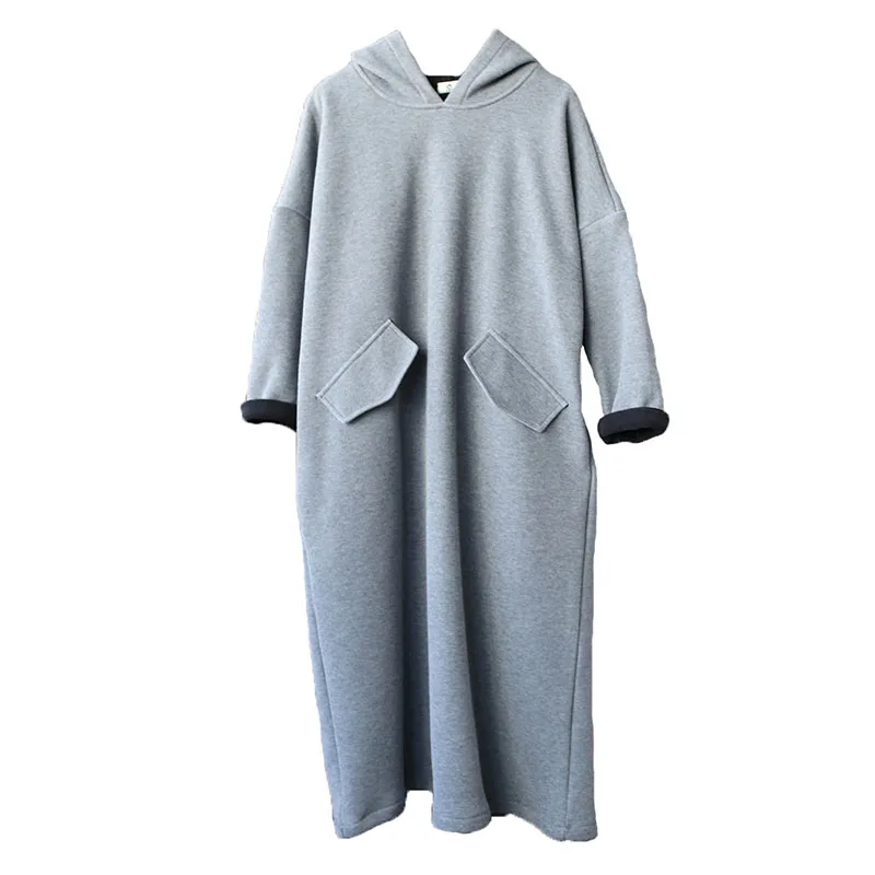 Johnature женское платье с капюшоном в стиле ретро плюшевое однотонное Свободное