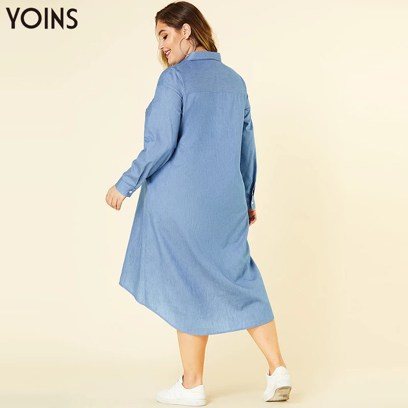 YOINS женское платье-рубашка с отложным воротником пуговицами и боковыми карманами