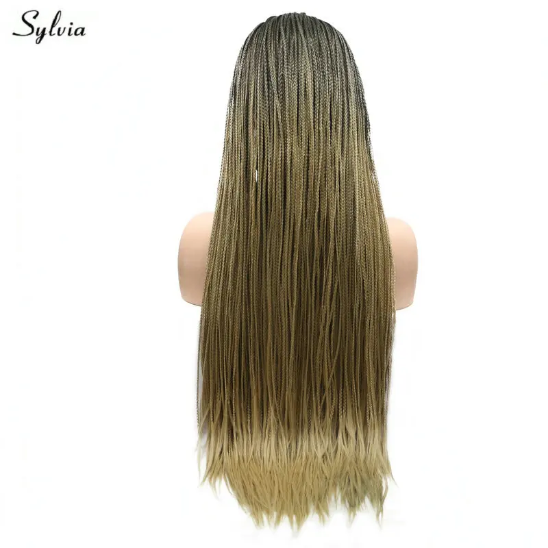 Сильвия черные корни Омбре коричневый/темно синий/желтый блонд кружева спереди