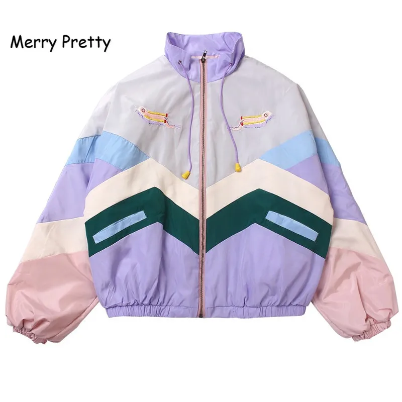 

XUANHAO Makaron Color Women Coats Patchwork Cartoon Embroidery Thicken Warm Winter Jacket Preppy Style Loose Ladies' Coat