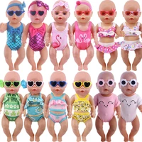 doll clothes 3itemsflamingo swimsuitsunglassesslippers for 18inch girl of american 43 cm born baby doll shoes generation gift