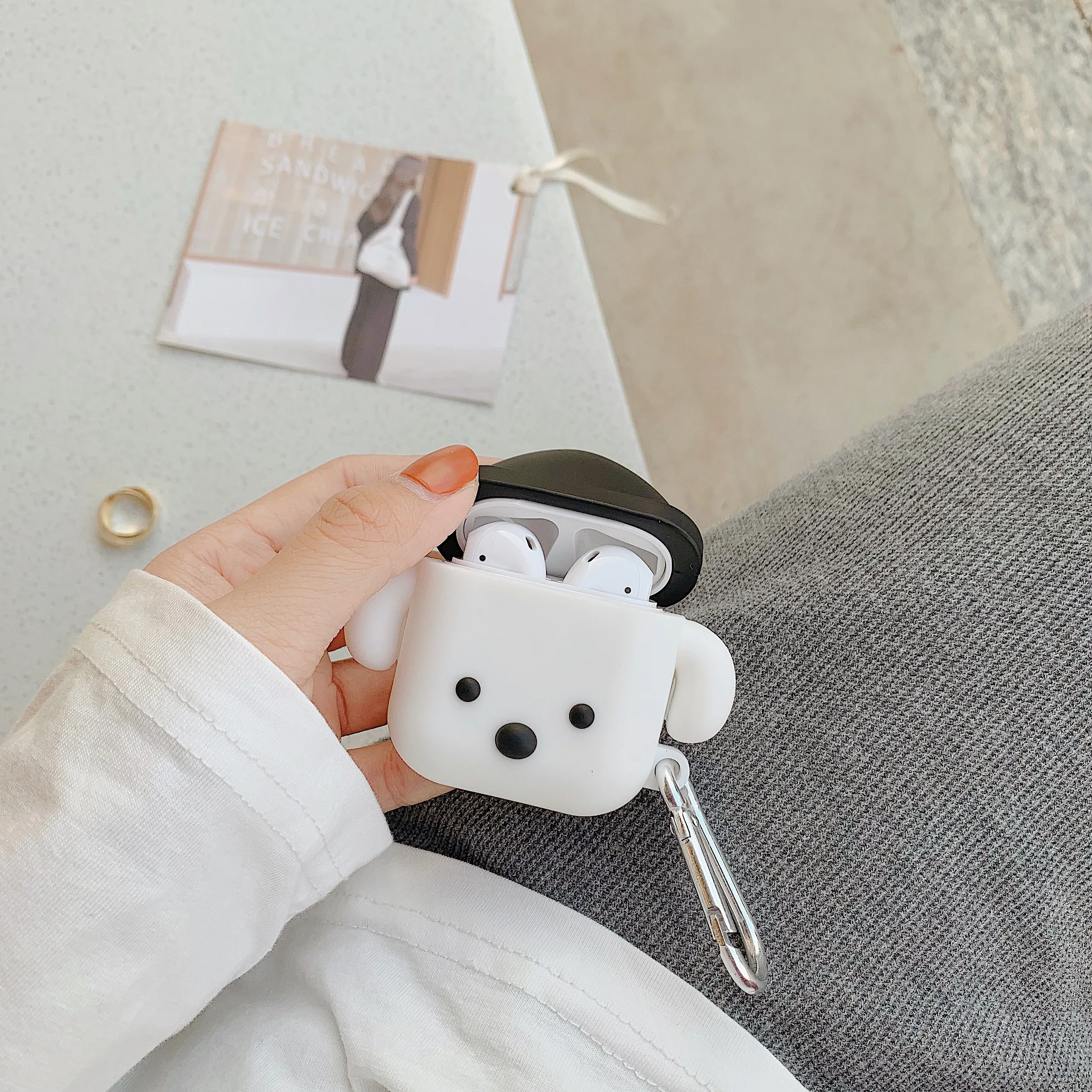 3D силиконовый чехол с мультяшным рисунком для беспроводных наушников airpods 1 2 3, с милым собачьим шлемом и крючком.