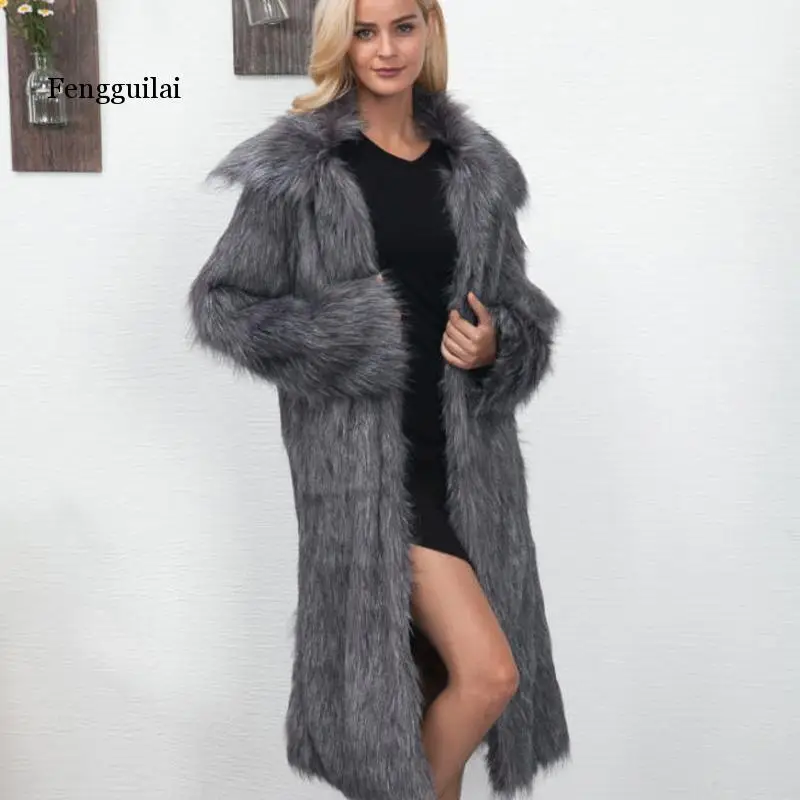 Зимнее модное утепленное пальто из искусственного лисьего меха Женские для