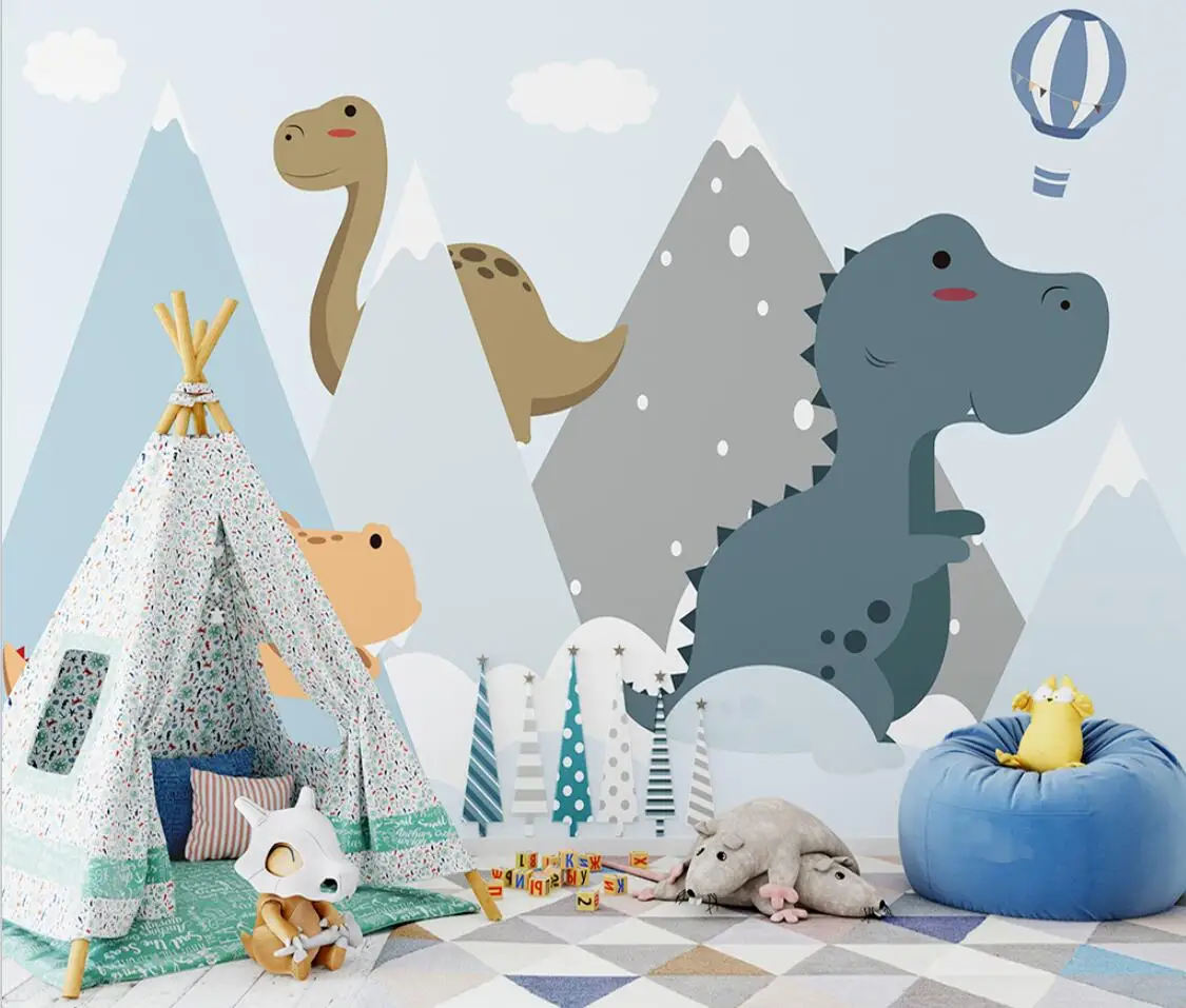 Пользовательские 3d обои скандинавская ручная роспись мультфильм динозавр