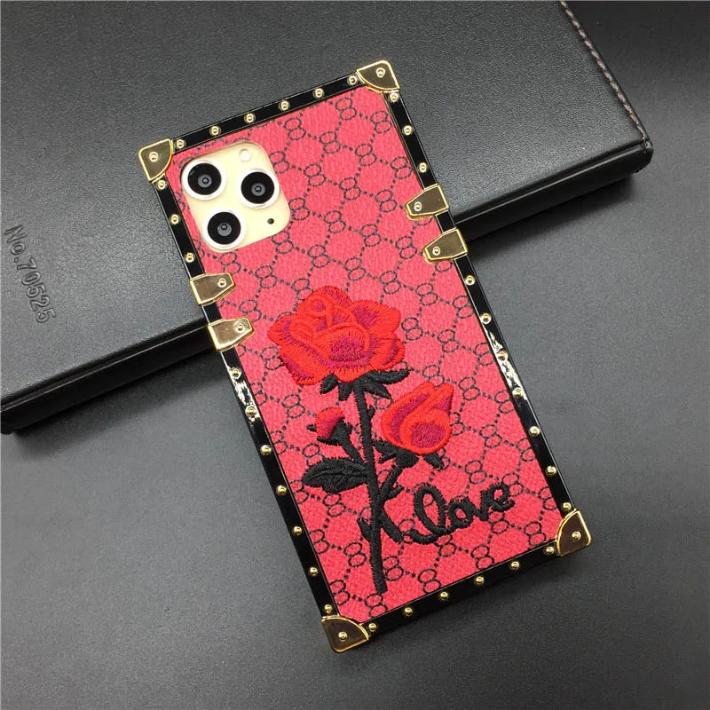 Red no Lanyard Чехол для телефона samsung S10 Plus S8 S9 Note 10 PRO 9 8 квадратная крышка с цветком розы для iPhone XS Max X XR 11 PRO MAX 6 6S 7 8 Plus - Цвет: Red no Lanyard