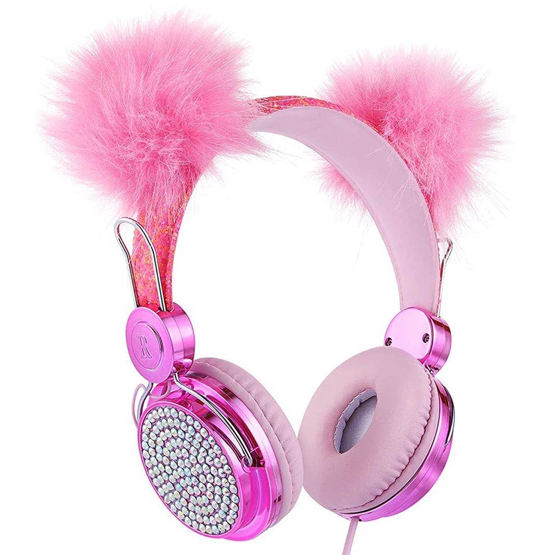 

New Cat Ear Headsets Noise Cancelling Headphones Young People Kids Headset 3.5mm Wired Headset With Microphone Pink Headphones