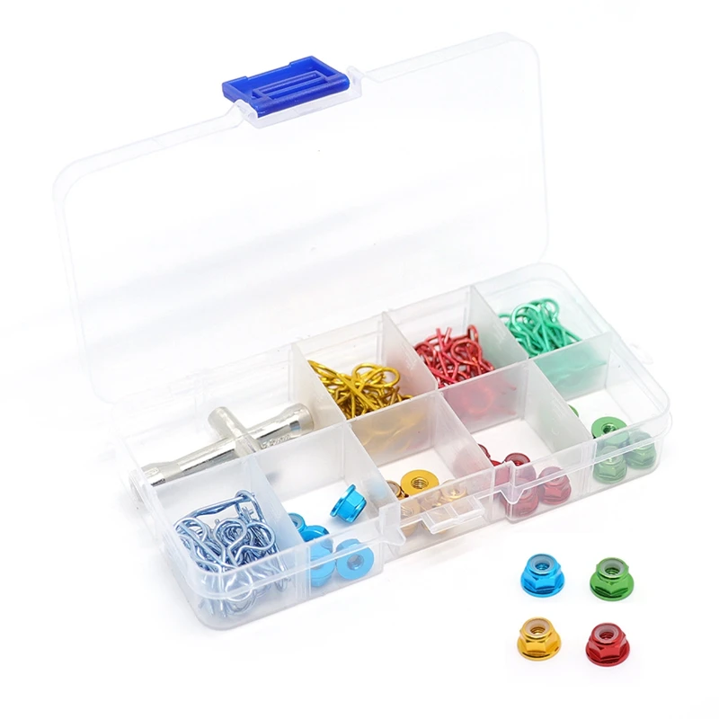 

1 Set RC Car Metal Clip R Pins M4 Nuts Tool Box for 1/10 RC Crawler SCX10 Wraith Traxxas TRX4 TRX6 Redcat CC01 Parts