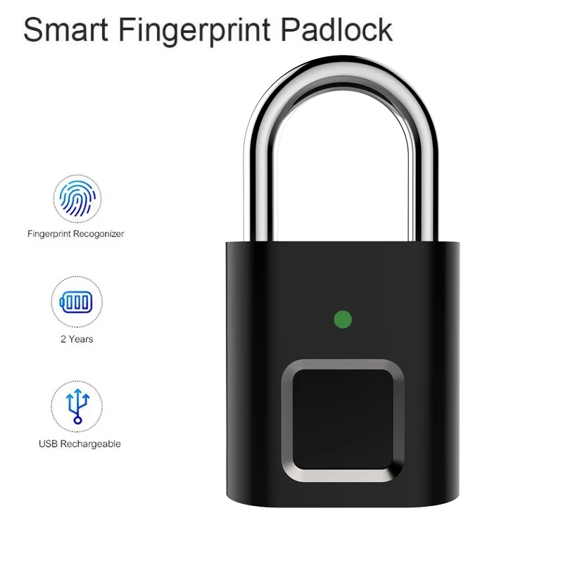 Smart Biometric Thumbprint Door Padlocks Rechargeable Lock Fingerprint Padlock USB Keyless Quick Unlock |