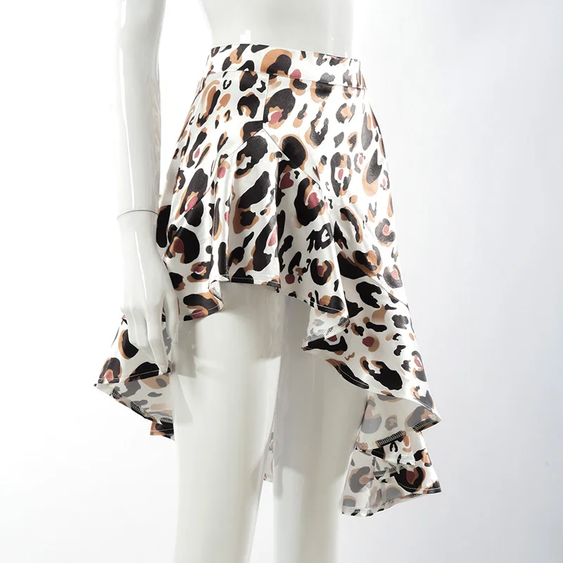 

2021 New Summer Sexy Women Leopard Print Tricolor Irregular Splicing Ruffle Skirts