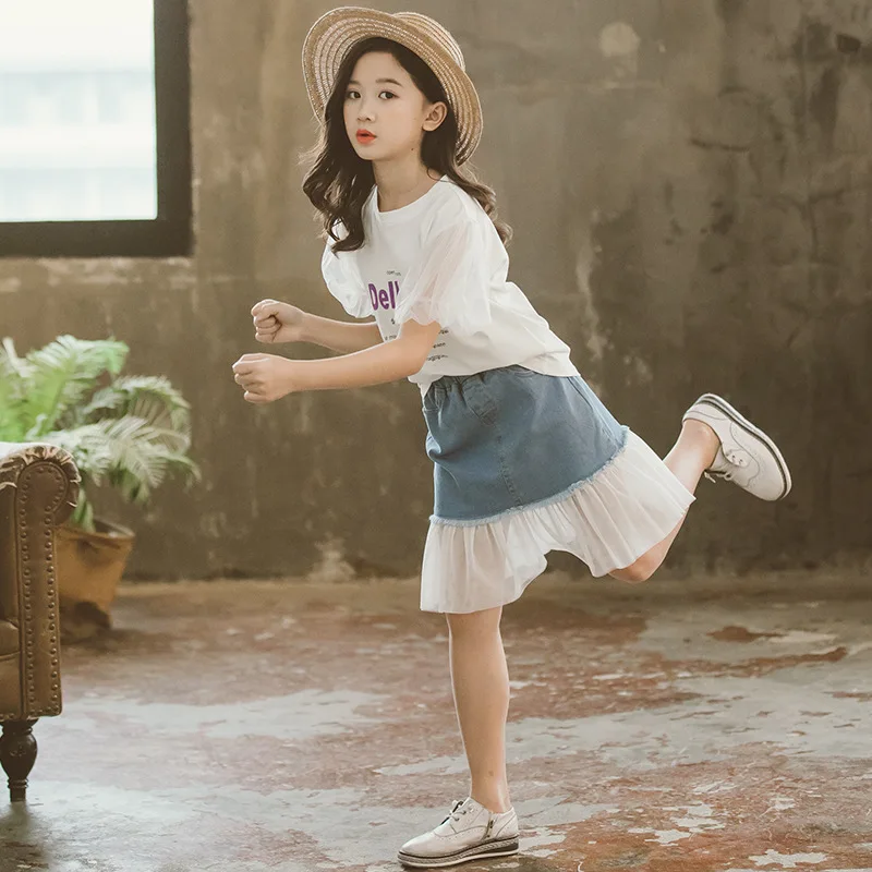 2020 джинсовые сетчатые юбки для больших девочек весенне-осенняя и летняя одежда