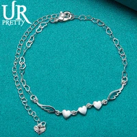 urpretty 925 sterling silver solid love heart wings chain bracelet for women wedding engagement party charm jewelry gift