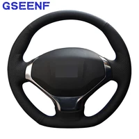 car steering wheel cover hand stitched non slip black genuine leather soft for peugeot 3008 2013 2014 2015
