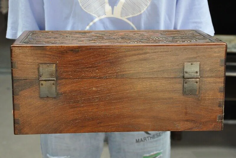 

wedding decoration Old Chinese Boxwood wood carved Ancient Dragon phoenix Jewelry storage Box Boxes