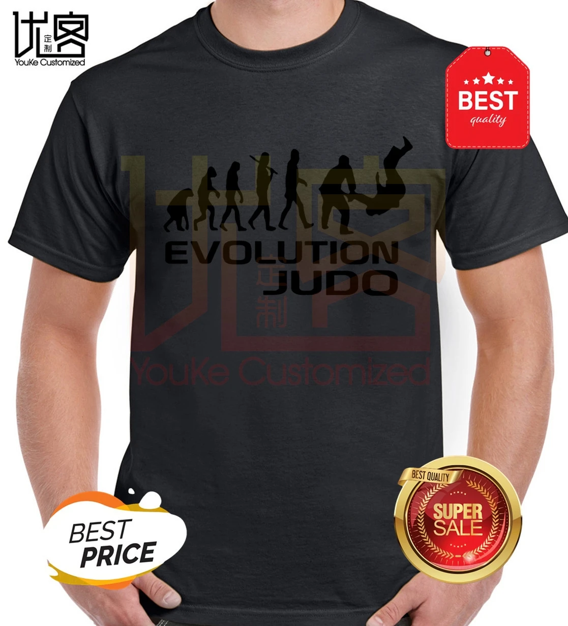 Эволюция дзюдо забавная взрослая Футболка мужская летняя 100% хлопковая команда