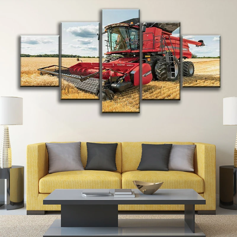 

No Framed Canvas 5Pcs Harvest Tractor Wheat Field Wall Posters Pictures Paintings Home Decor Accessories Living Room Decoration