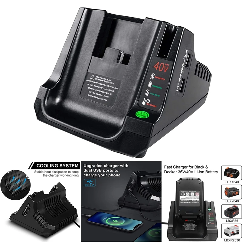 

for Black and Deckers LCS36 LCS40 40V Lithium Battery Fast Charger BXR36 LBX36 BXR2036 LBX1540 LBX2040
