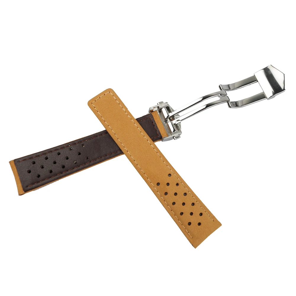 CARLYWET 20 22mm Light Brown Real Calf Leather Suede VINTAGE Replacement Wrist Leather Watch Band Strap With Clasp For Tag Heuer