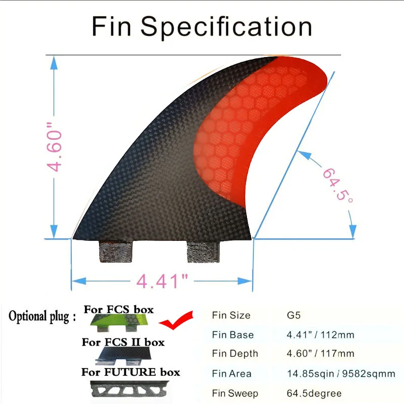 BiLong FCS производительность Ядро PC tri-set доски для серфинга плавники 3-fin G5 Размер carbonfiber surf fin M размер черный+ красный FCS плавники