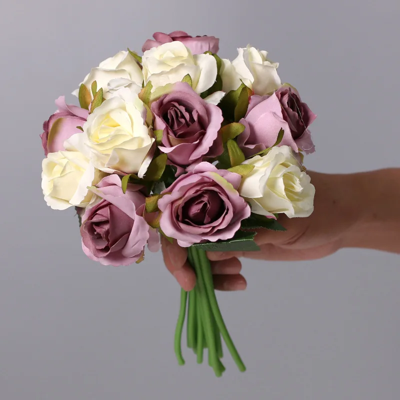

12 heads Artificial Rose Silk Flower Blossom Bride Bouquet For Home Wedding Decor