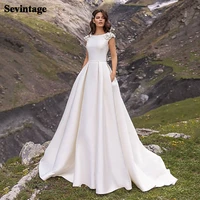 sevintage soft stain wedding dresses 2021 beading sleeveless bridal gowns a line o neck bride dress plus size abito da sposa