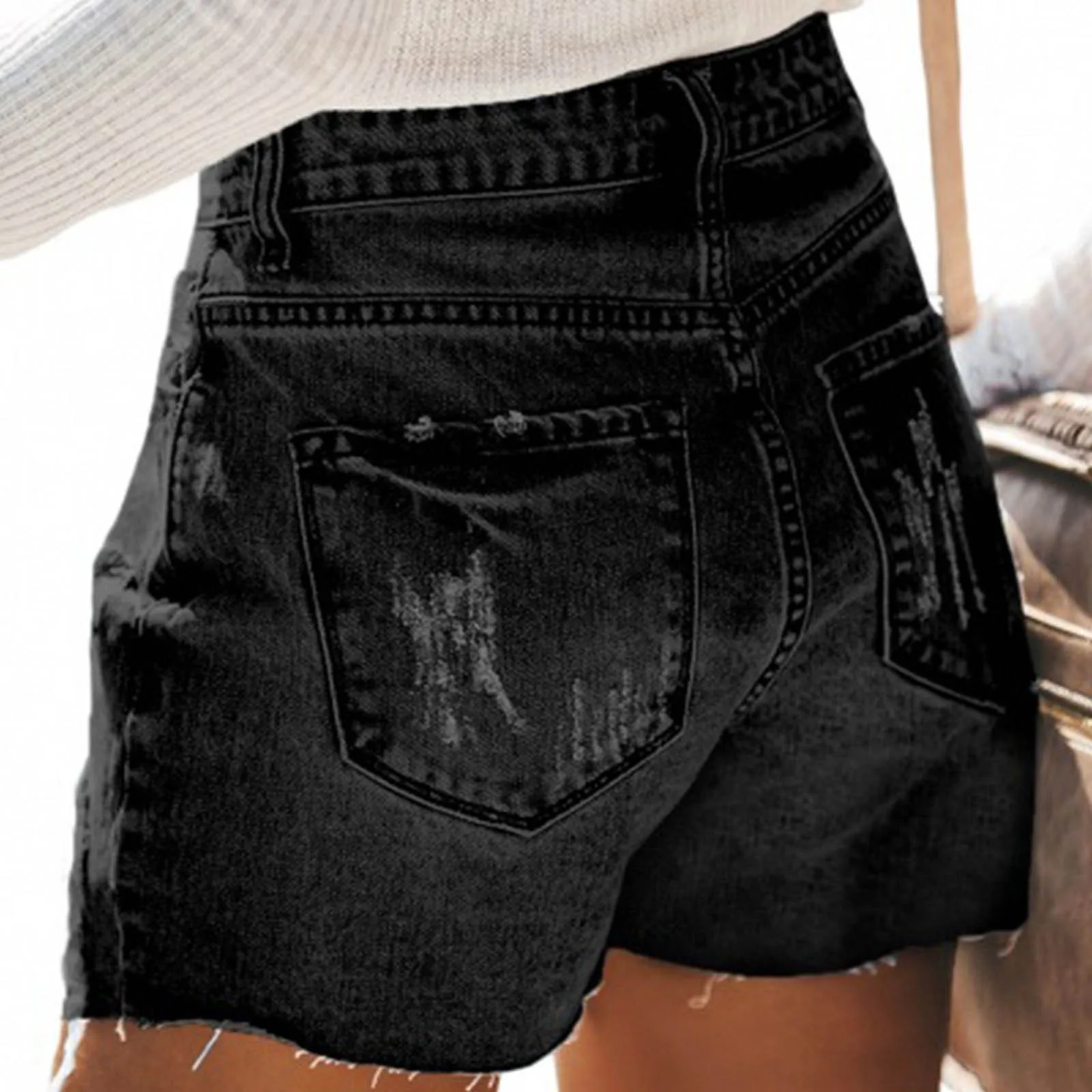 

Fashion Womens Pocket Solid Jeans Denim Pants Female Hole Bottom Casual Shorts Shorts sports shorts for women Shorts black gym