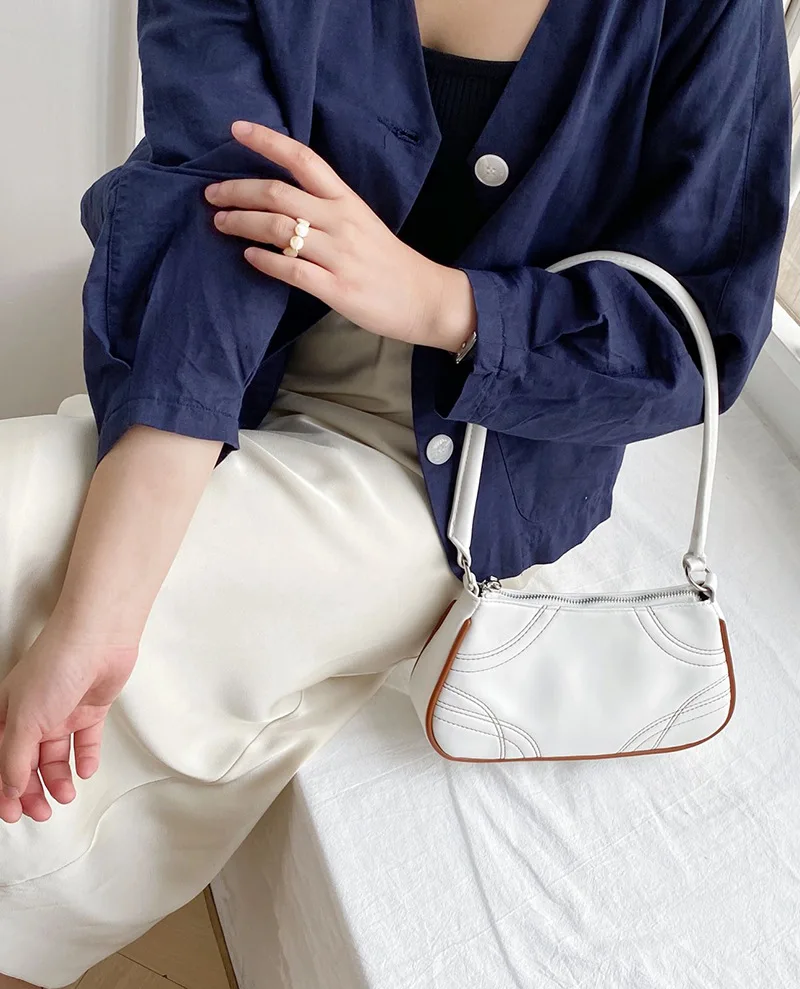 

Embroidered Thread Female Square Bag Retro Ladies Half Moon Bag Senior Woman Shoulder Bag Simple Handbag 2021 Trendy Purses