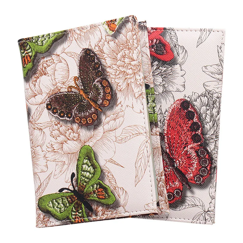 

New Embroidery Butterfly 3D Print Passport Cover Men Women PU Leather Travel Passport Holder Case Card ID Holders 14.2*9.8cm