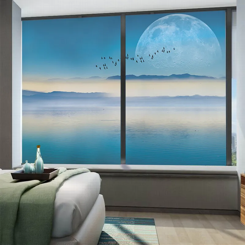 

Матовая стеклянная пленка для окон спальни, Индивидуальный размер, морской лунный свет