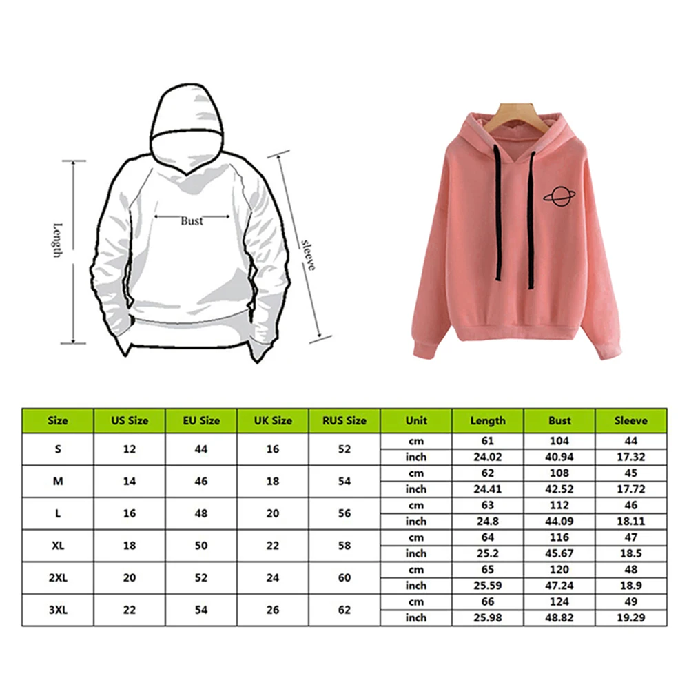 Women Hoodies Casual Kpop Planet Print Solid Loose Drawstring Sweatshirt Fashion Long Sleeve Hooded 2021 Autumn Female Pullover