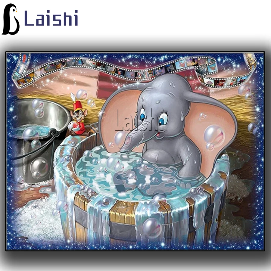 

Diy diamond painting Cartoon, baby elephant taking a bath picture rhinestones embroidery diamond mosaic 5d cross stitch decor