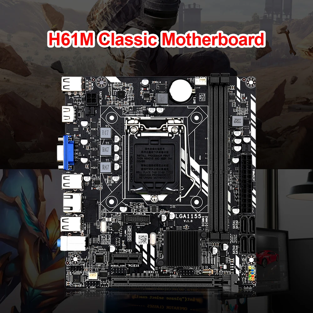 

H61M Micro ATX Motherboard LGA 1155 CPU Socket 2 DDR3 Slots PCIe 8X GPU Slot VGA HDMI-Compatible for Desktop Computer