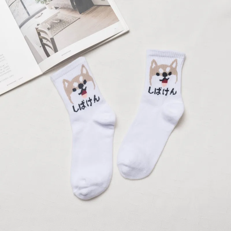 White Akita dog Новая мода харадзюку для женщин и девочек хип-хоп длинные носки с милыми животными носки с динозаврами для женщин забавные японские носки с героями мультфильмов - Цвет: White Akita dog