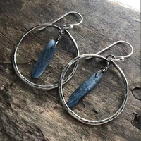 2022 cute women earrings jeweler gothic 925 plated large silver ring vintage olive shaped natural lapis lazuli earrings fashion