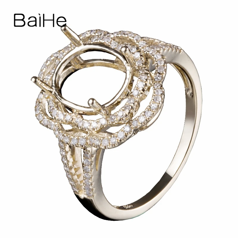 

BAIHE Real Solid 10K Yellow Gold(AU417) 10x8mm Oval No Main Stone Wedding Engagement Flower Semi Mount Ring Women