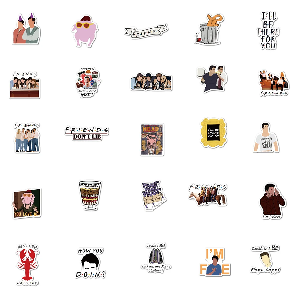 Calcoman&iacute;a adhesiva Vintage de Anime con letras de serie de TV Friends, calcoman&iacute;a para &aacute;lbum de recortes, regalo para tel&eacute;fono y port&aacute;til, 10/50/100 Uds.-5
