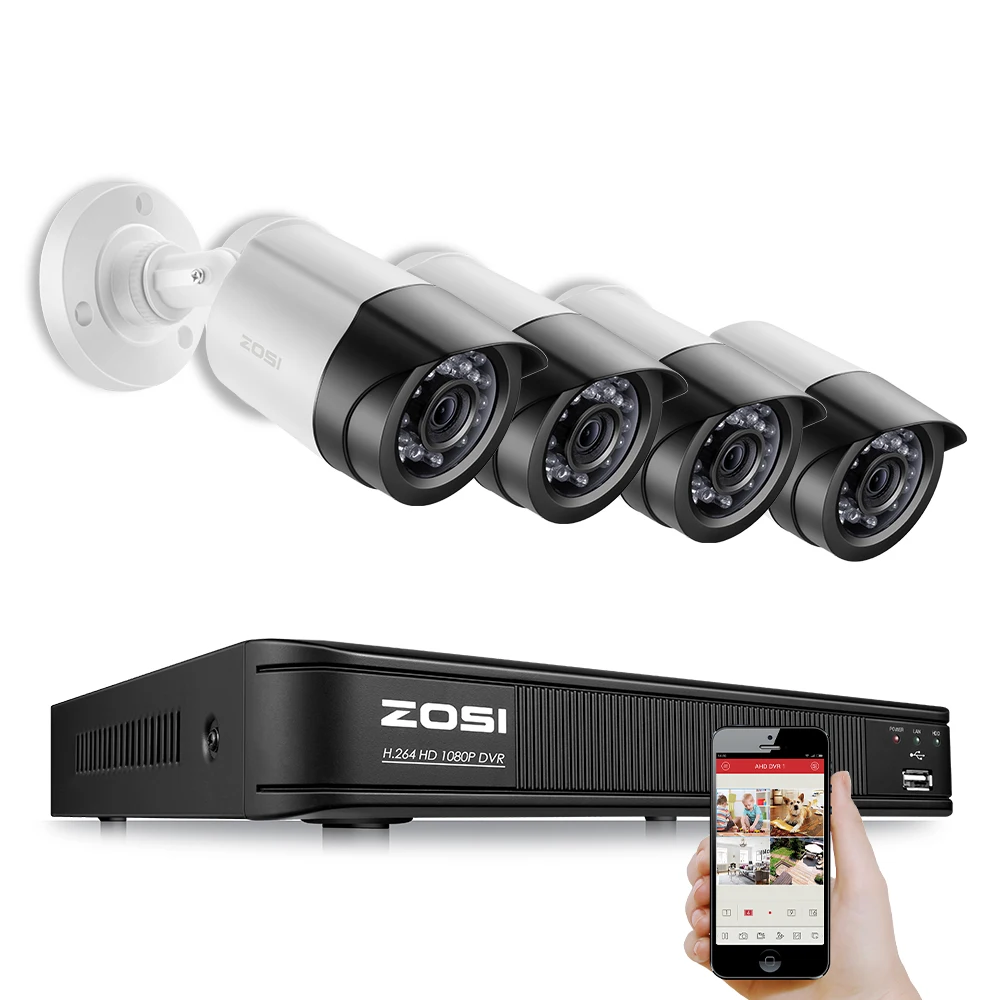 ZOSI Высокое качество 1080P HD уличная камера безопасности Система 1080P HDMI CCTV видео наблюдение 4CH DVR комплект 1 ТБ HDD TVI камера комплект