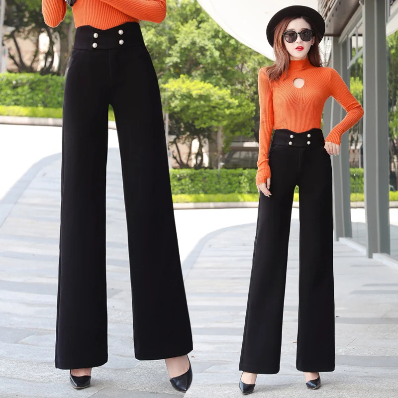 Зимние элегантные шерстяные брюки с широкими штанинами женские офисные для