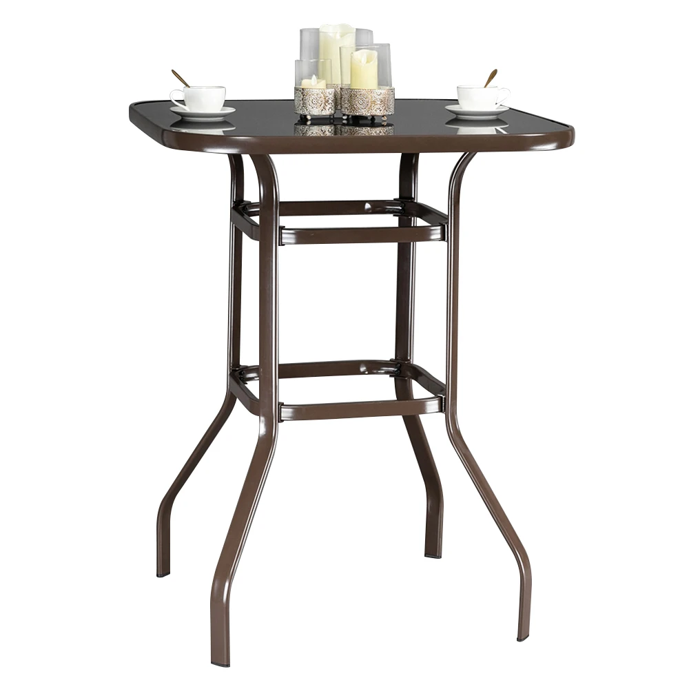 

[Магазин США] кованый железный стеклянный высокий барный стол патио барный стол коричневый (товары для бара)